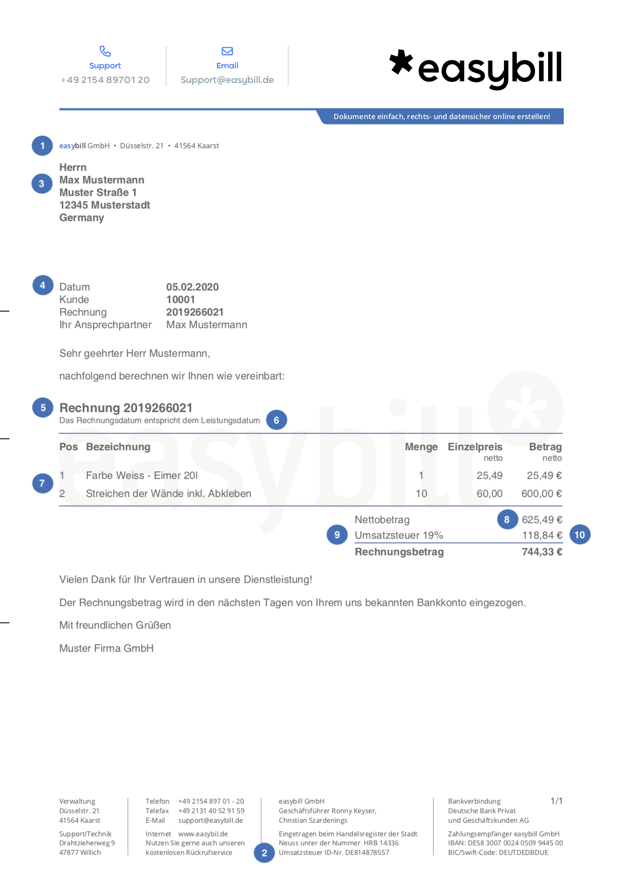 Pflichtangaben auf einer Rechnung