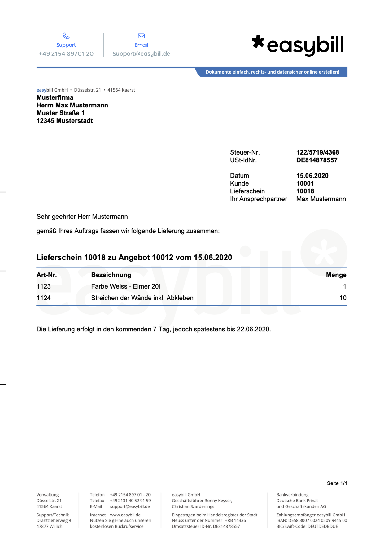 Lieferschein Vorlage