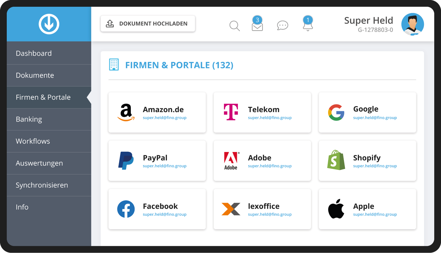 GetMyInvoices Online Portal Benutzerpberfläche