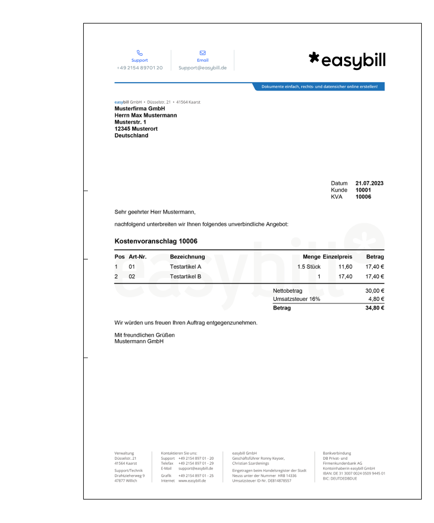 Kostenvoranschlag & Muster-KVA - Kostenlose Vorlagen für Ihr Business