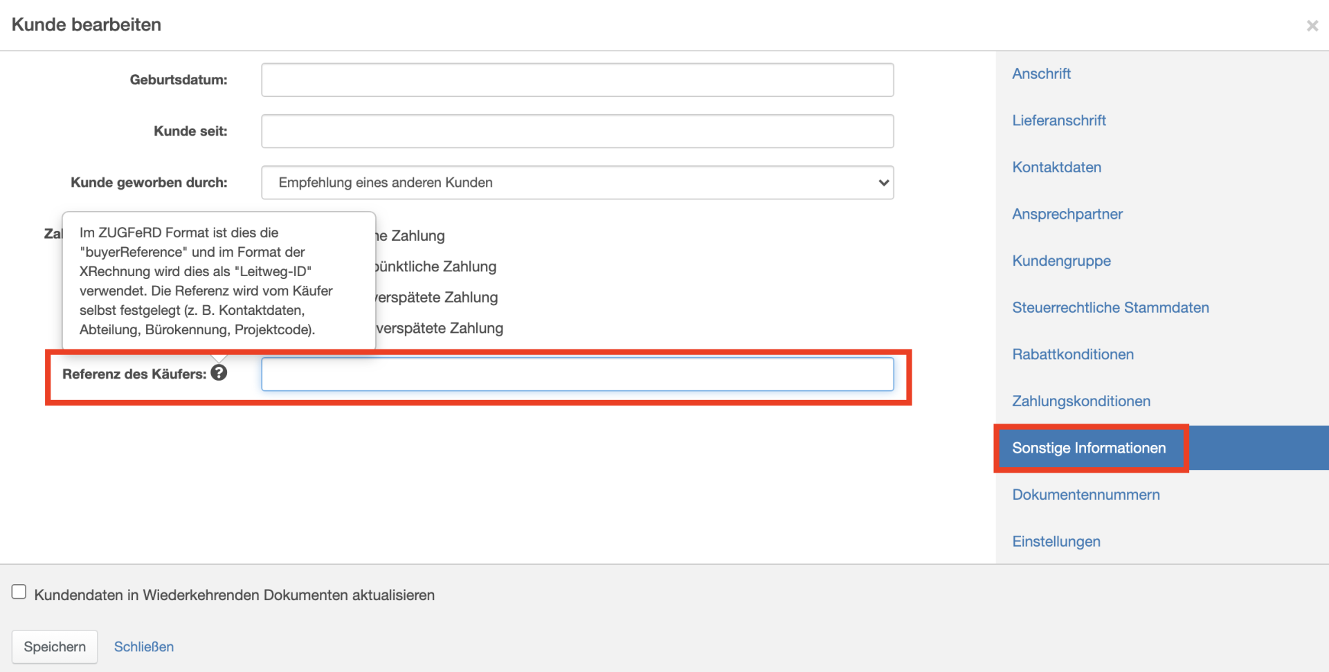 Leitweg-ID in den Kundenstammdaten in easybill