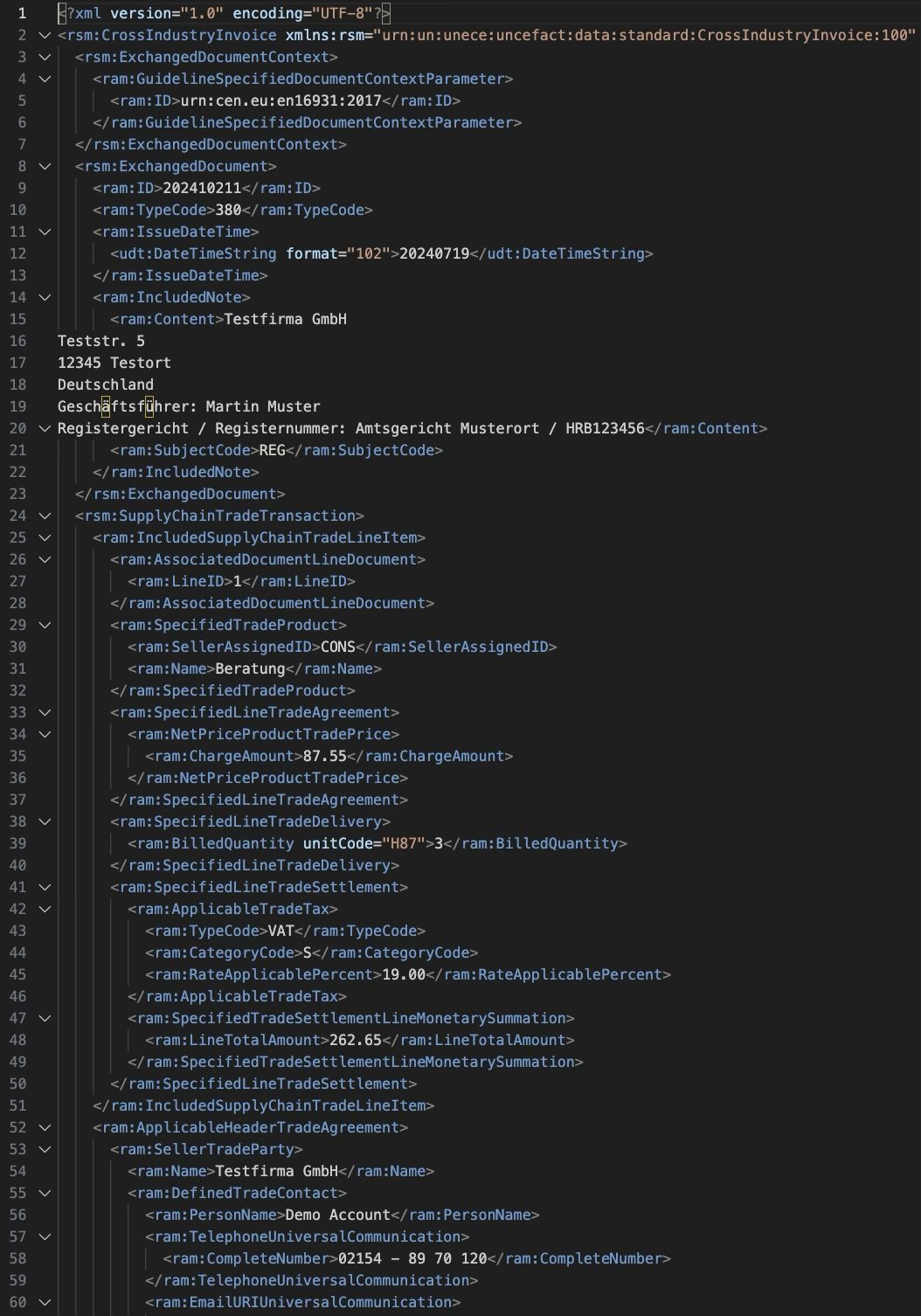 Beispiel XRechnung XML-Format