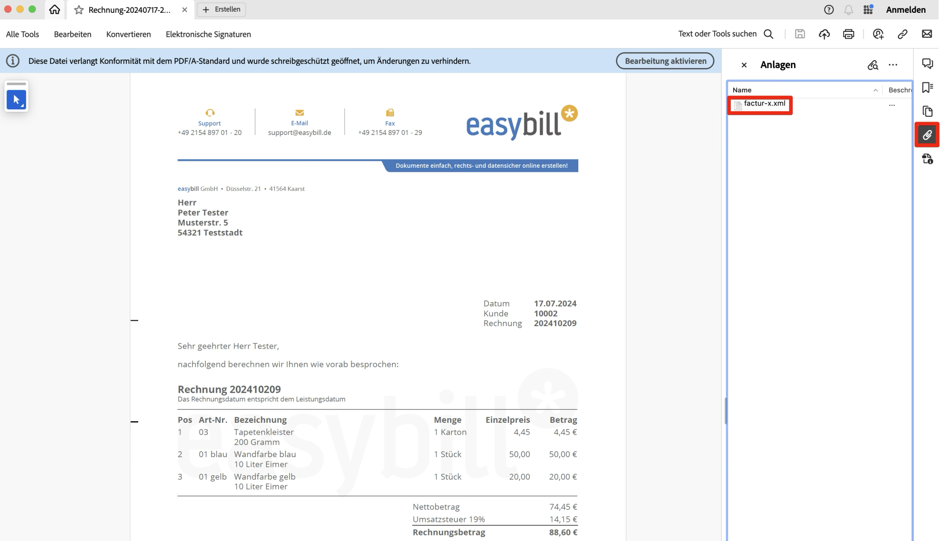Beispiel E-Rechnung im ZUGFeRD-Format